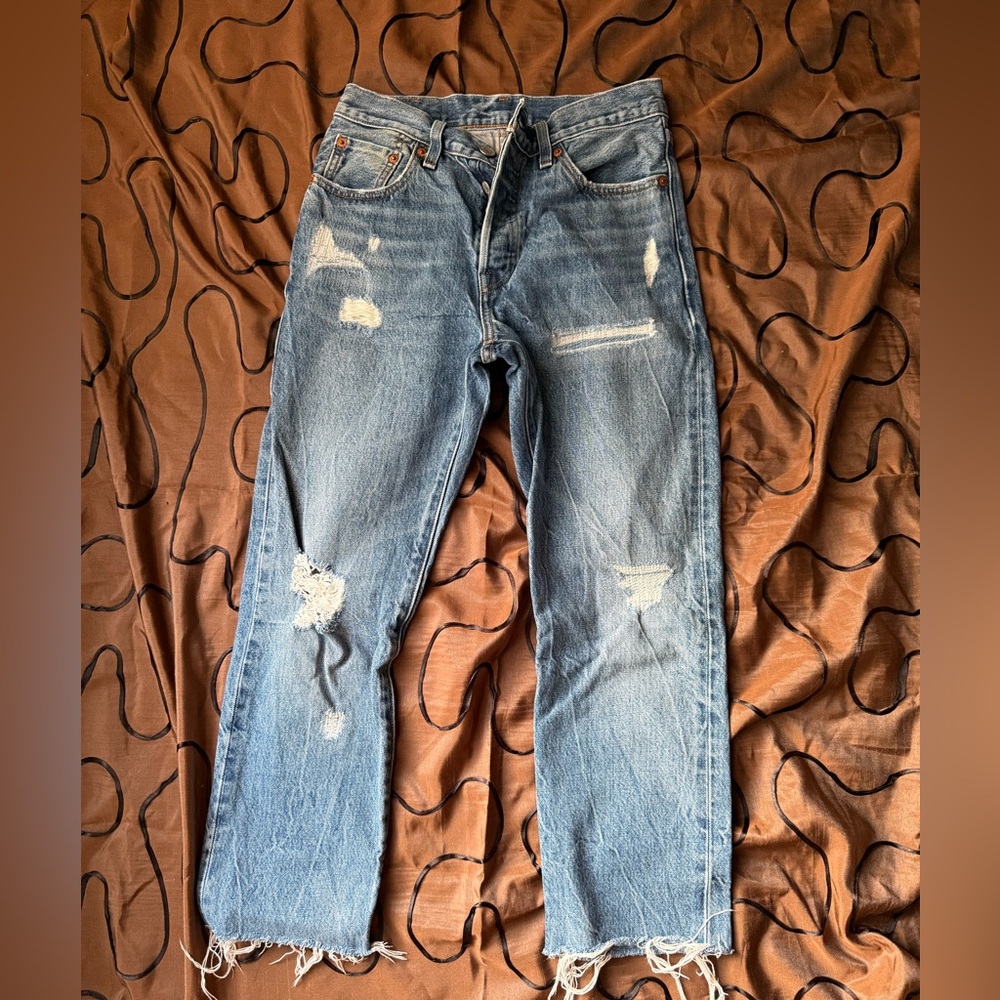 Levi's Classic Blue Distressed Straight Leg Jeans